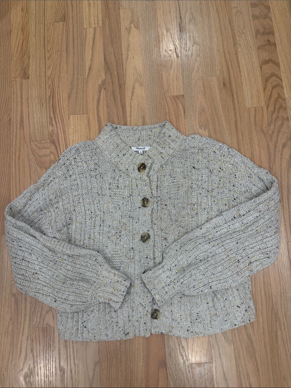 Madewell Speckled Knit Cardigan Sweater Gray Button Front Size M